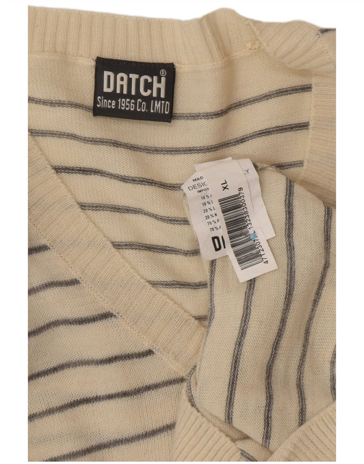 DATCH Męski sweter z dekoltem w kształcie litery V, XL w kolorze złamanej bieli, akryl w paski