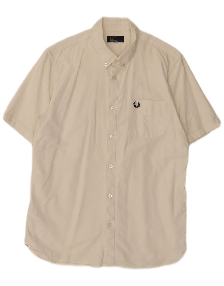 Męska koszula z krótkim rękawem Fred Perry, duża, biała, bawełniana