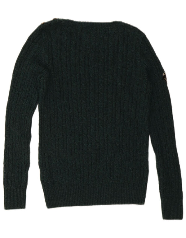 SUPERDRY Damski sweter z dekoltem w łódkę UK 10 Mały Zielony Akryl