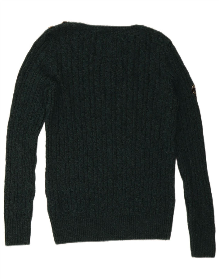 SUPERDRY Damski sweter z dekoltem w łódkę UK 10 Mały Zielony Akryl