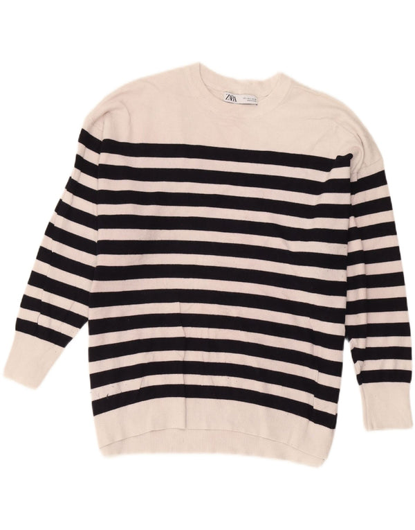 Damski sweter oversize Zara z okrągłym dekoltem UK 16, duże białe paski