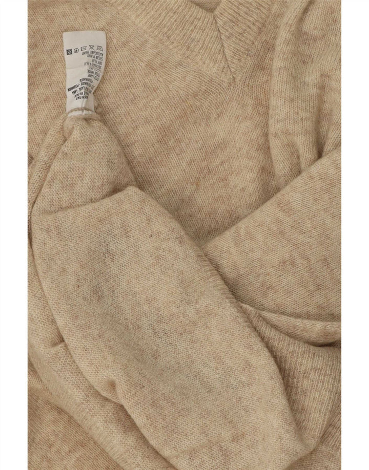 Sweter męski w stylu vintage z dekoltem w szpic, duży, beżowy, wełniany