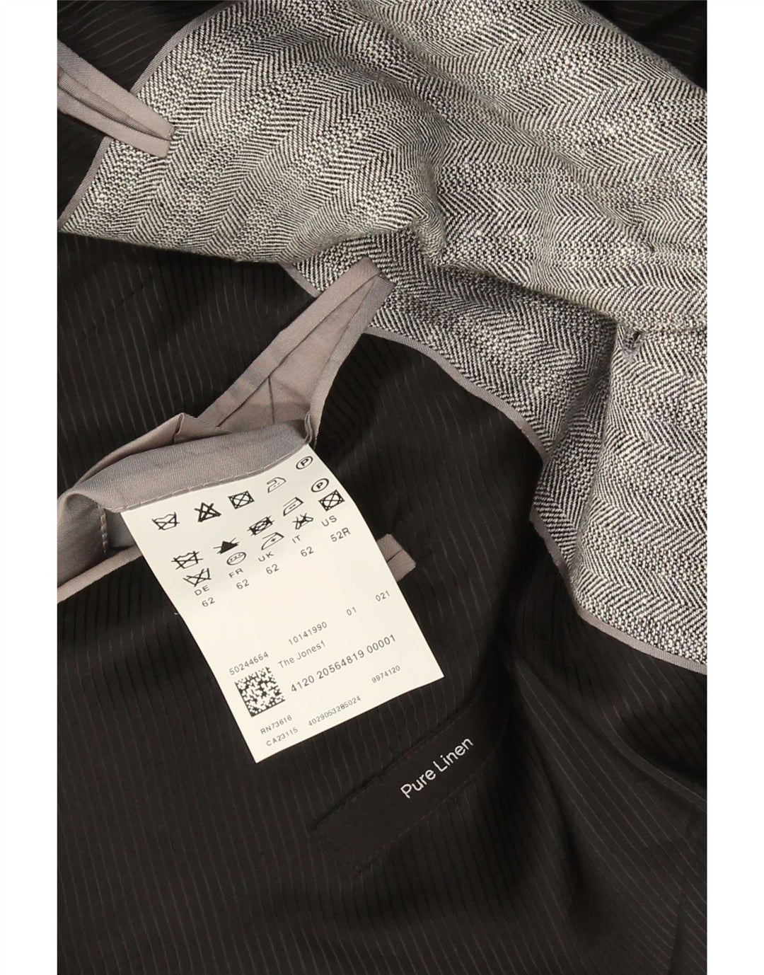 Męska marynarka zapinana na 2 guziki Hugo Boss EU 62 6XL Szara lniana