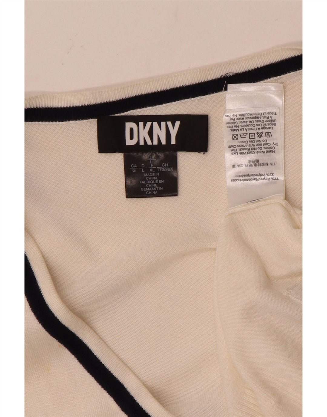 Sweter damski DKNY z otwartym kardiganem UK 16, duży biały sztuczny jedwab