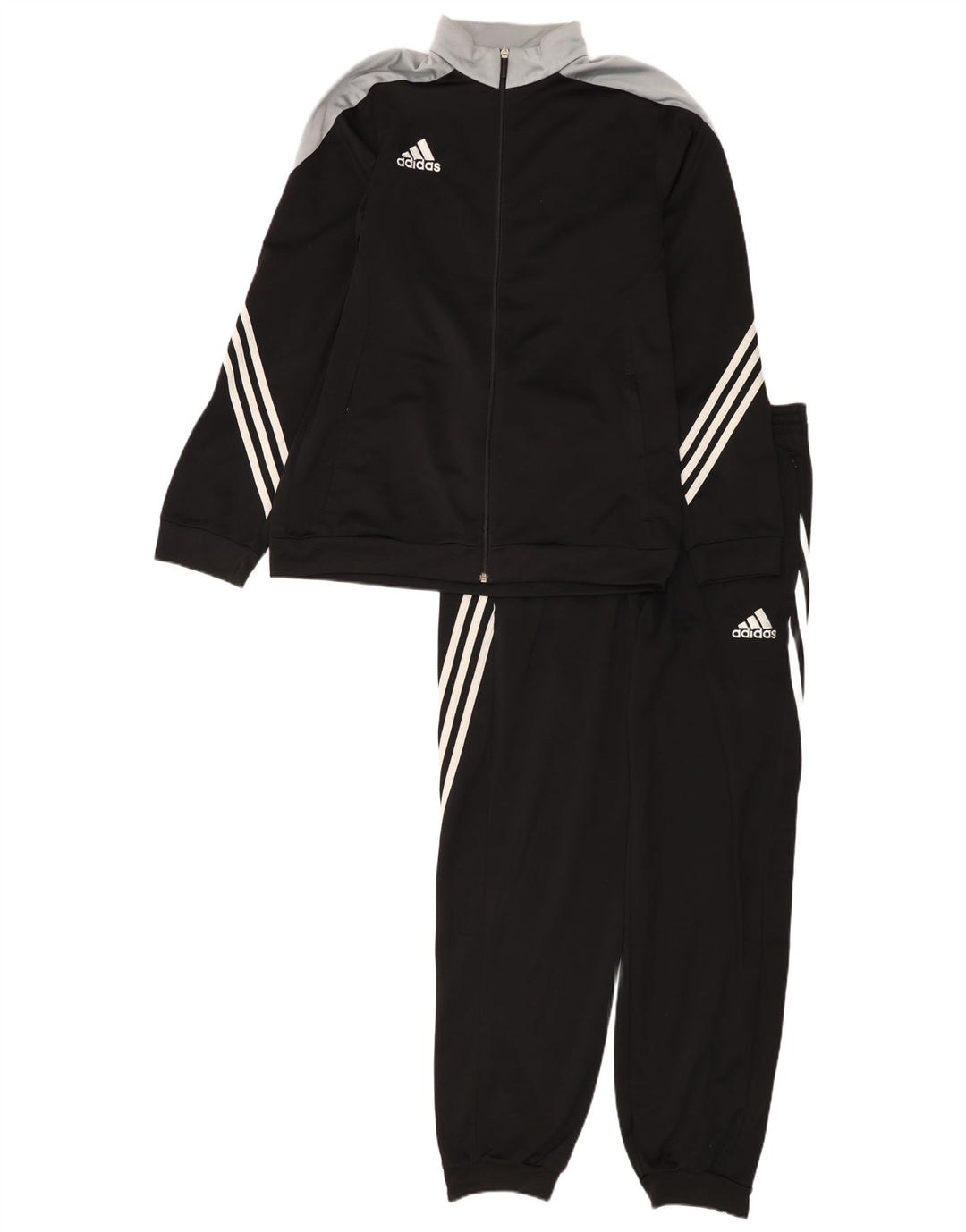 Adidas Męski pełny dres, duży, czarny poliester z blokami kolorów