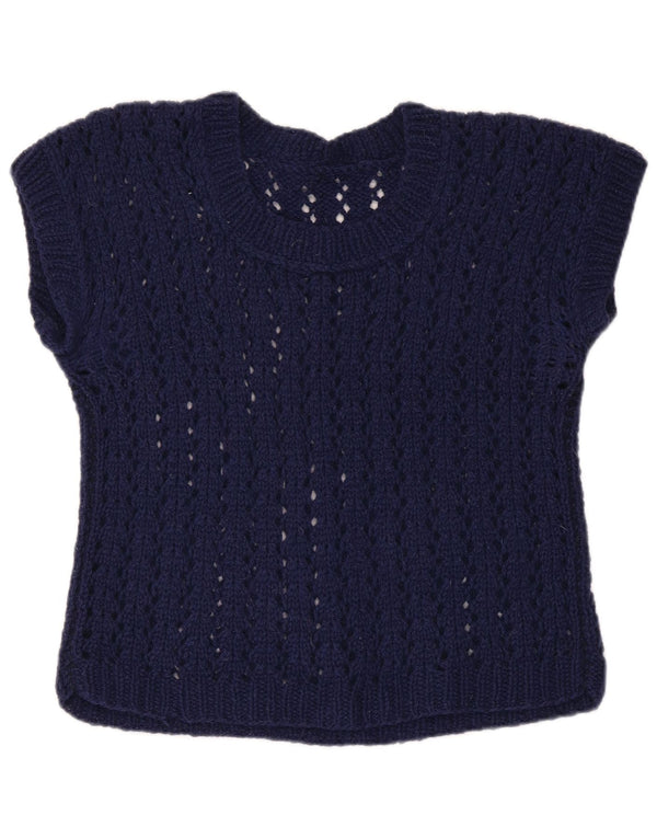 Damski sweter VINTAGE z dekoltem w łódkę, UK 12, średni granatowy