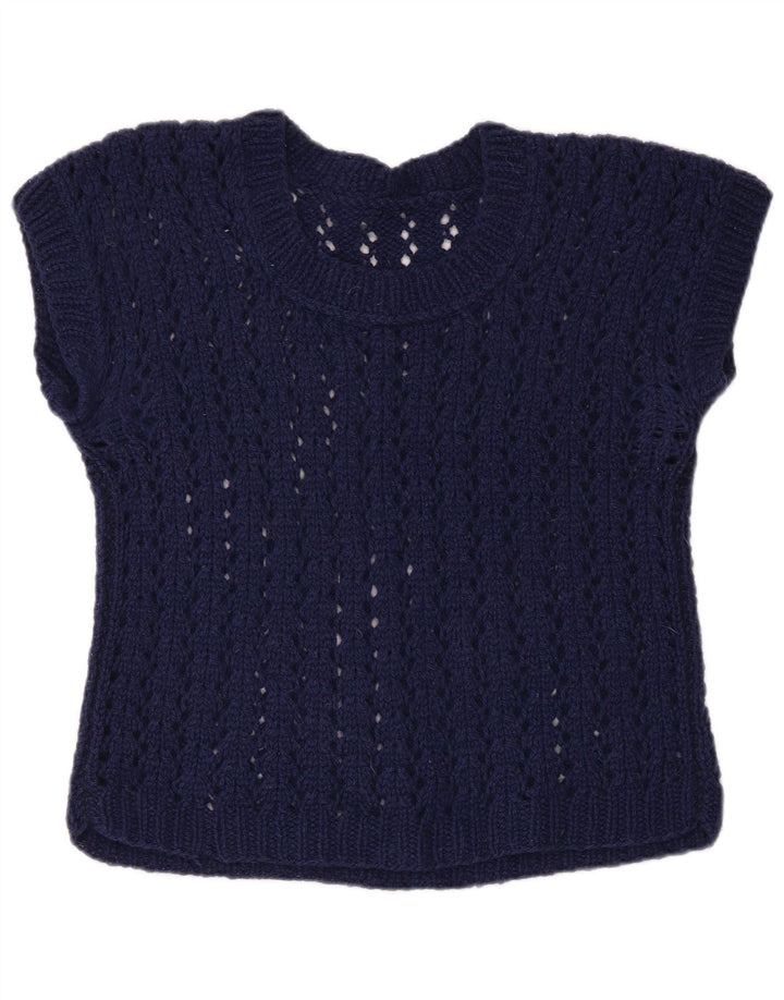 Damski sweter VINTAGE z dekoltem w łódkę, UK 12, średni granatowy