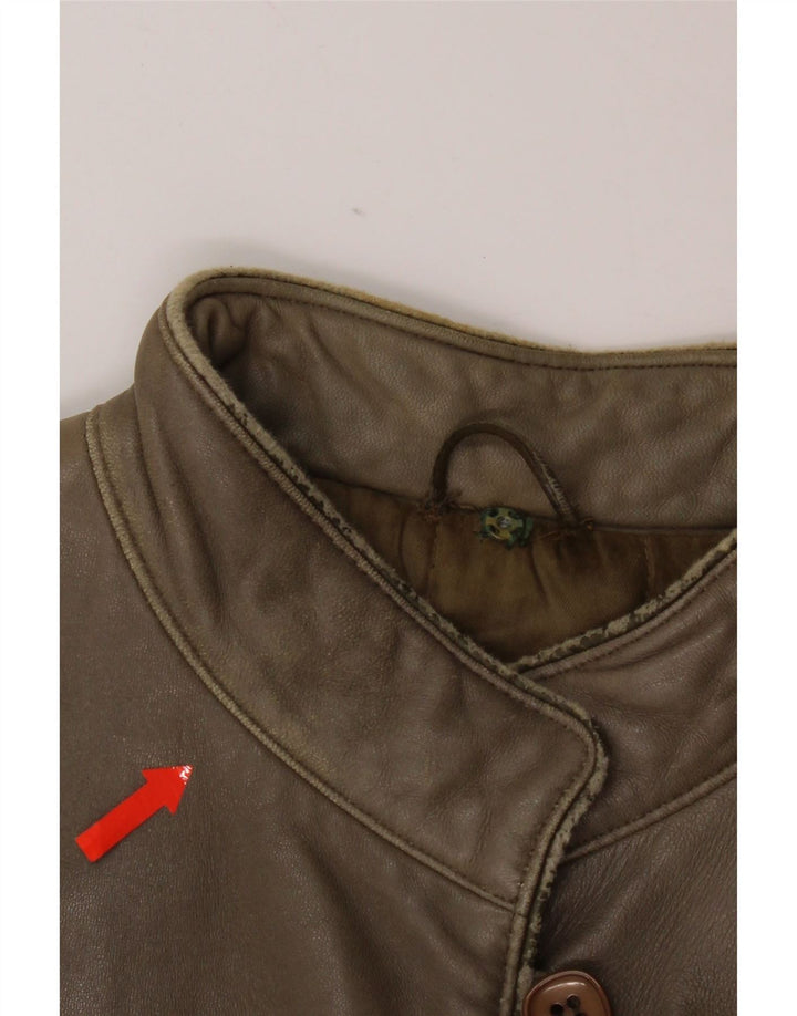 Damska kurtka skórzana w stylu vintage IT 44, średnia skóra khaki