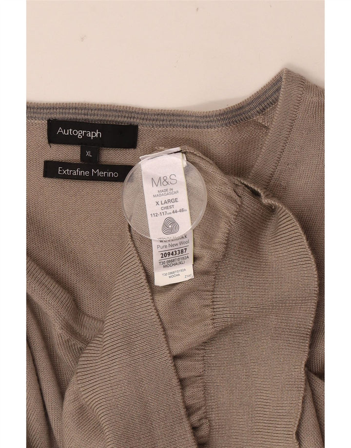 Marks & Spencer Męski sweter z dekoltem w kształcie litery V, z autografem, XL, beżowy, wełniany