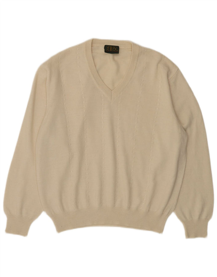 BIBO Damski sweter z dekoltem w kształcie litery V IT 50 XL Złamana biała wełna