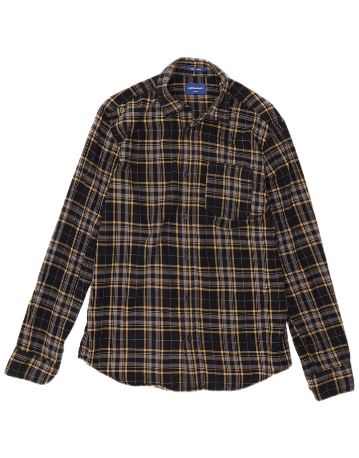 Męska koszula flanelowa Jack & Jones, bawełniana w średnią czarną kratkę