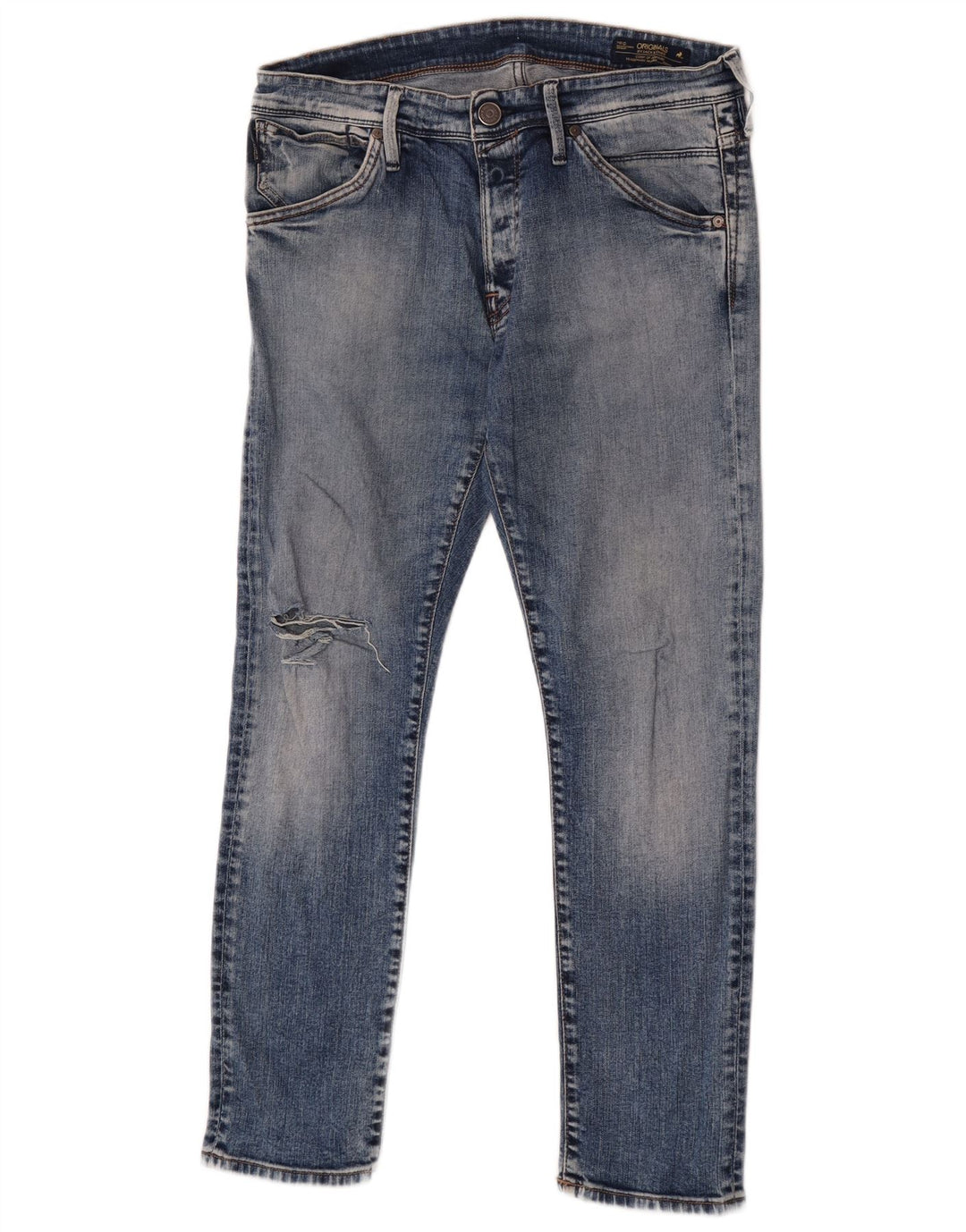 Męskie jeansy typu slim w trudnej sytuacji Jack & Jones W34 L30, niebieska bawełna