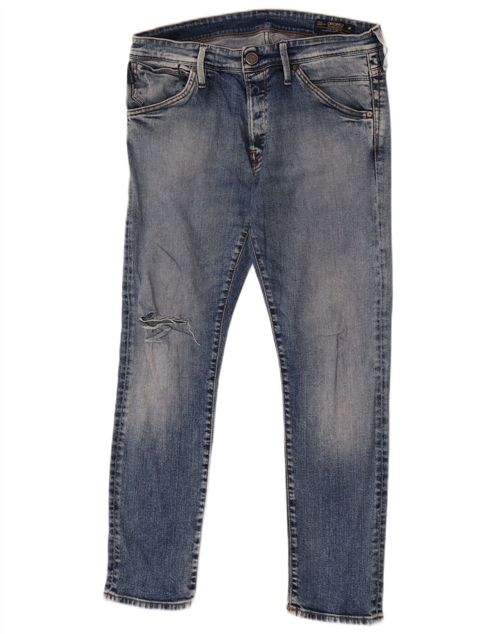 Męskie jeansy typu slim w trudnej sytuacji Jack & Jones W34 L30, niebieska bawełna