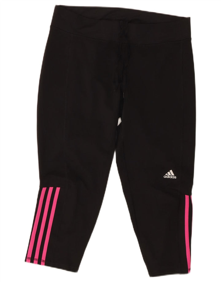 Damskie spodnie dresowe ADIDAS Capri UK 16/18, duże, czarne, poliestrowe