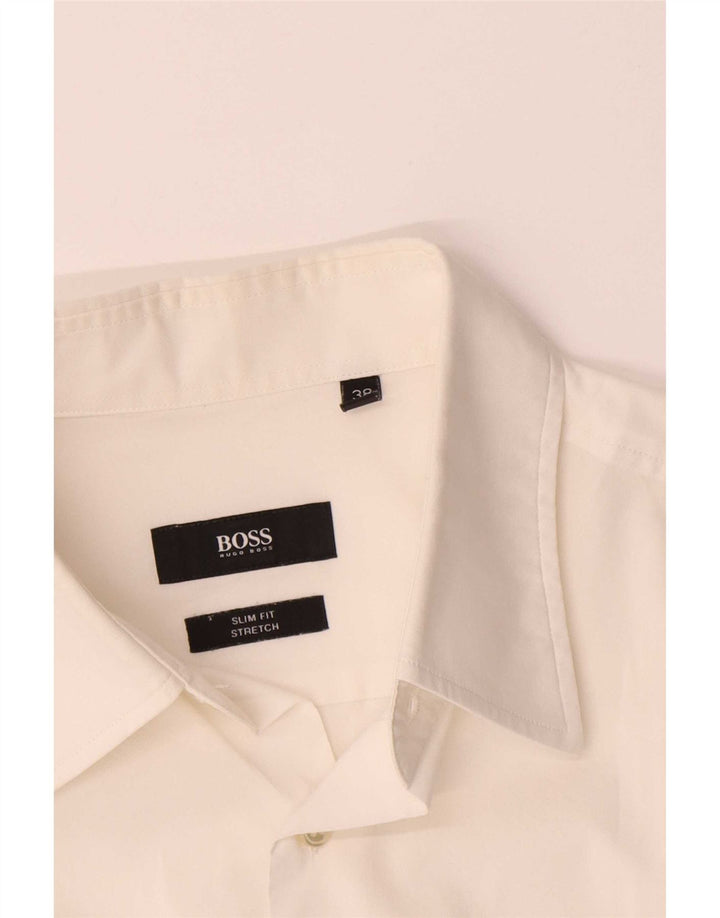 Męska koszula Hugo Boss ze stretchem, slim fit, rozmiar 38 15, średnia biała bawełna