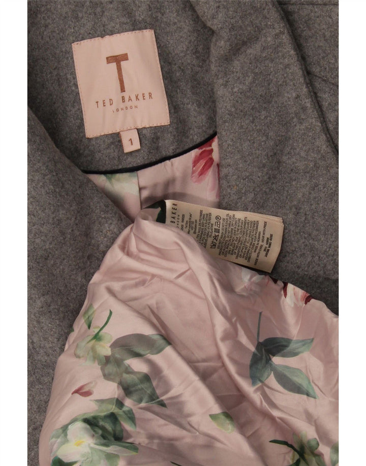 Damski płaszcz kopertowy Ted Baker, rozmiar 1, XS, szara wełna