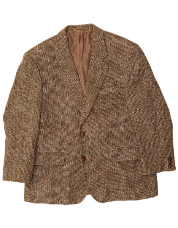 Męska marynarka zapinana na 2 guziki Harris Tweed IT 46 3XL Brązowa nakrapiana
