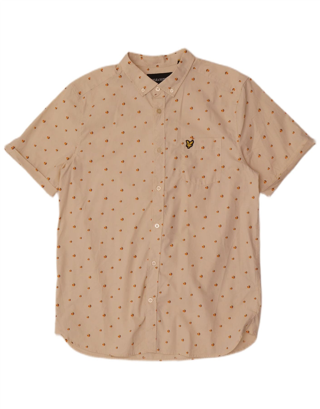Męska koszula z krótkim rękawem Lyle & Scott, duża, beżowa, bawełniana w cętki