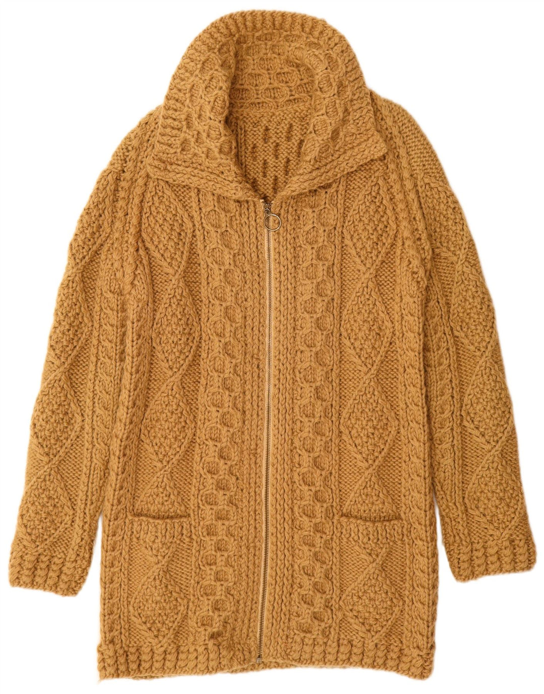 Sweter damski o przedłużonym fasonie w stylu vintage, UK 12, średni beż