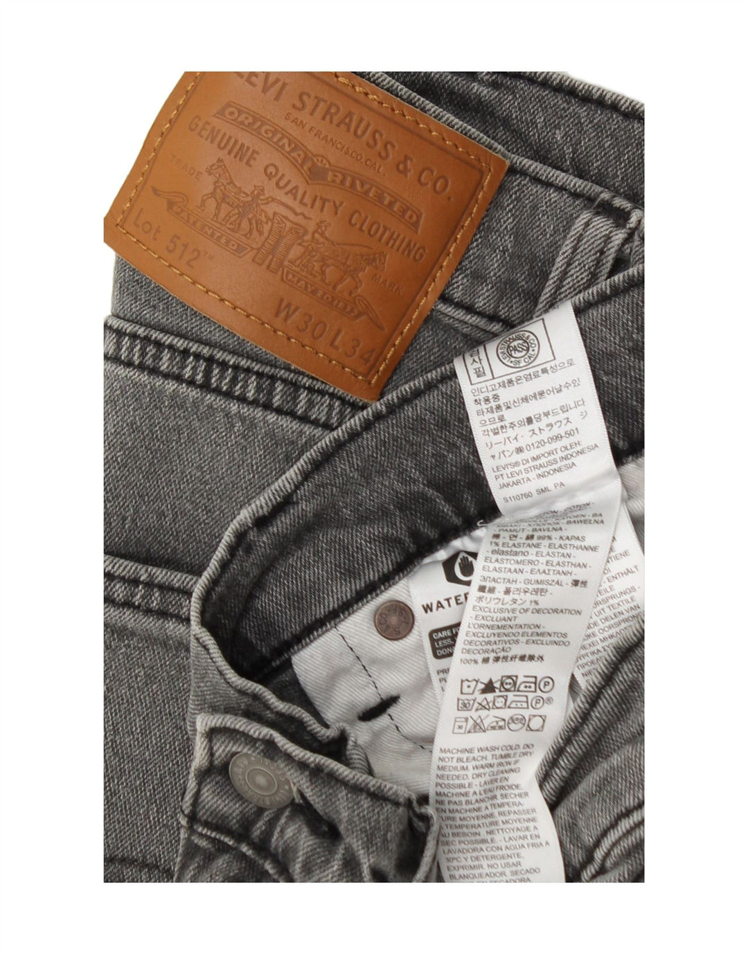 Męskie jeansy Levi's 512 Slim Tapered W30 L34 Szara bawełna