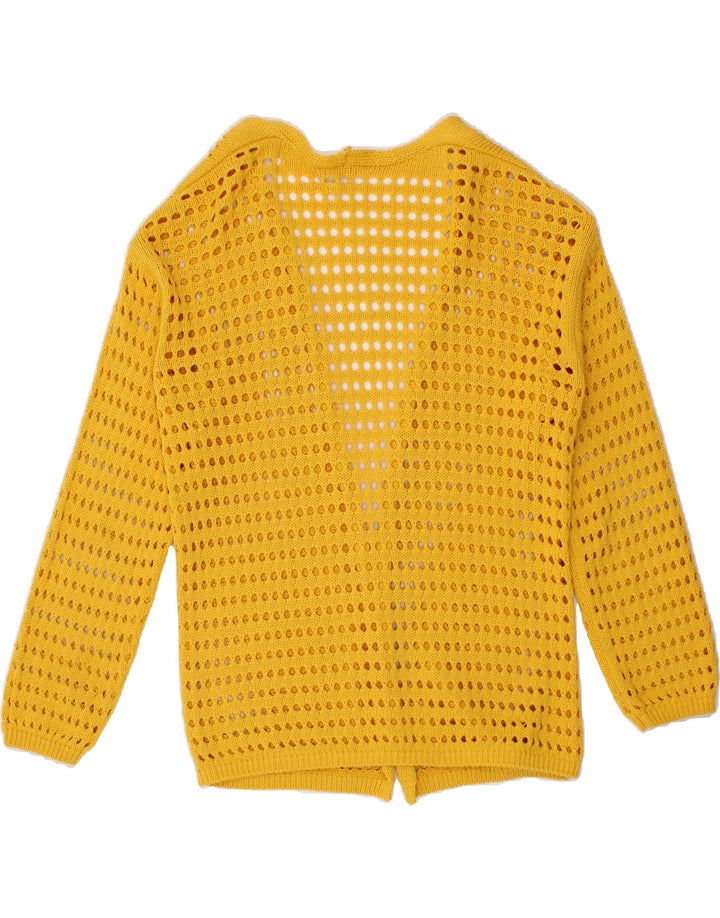 VINTAGE Womens Cardigan Sweater UK 12 Medium Yellow Cotton Vintage Vintage and Second-Hand Vintage from Messina Hembry 