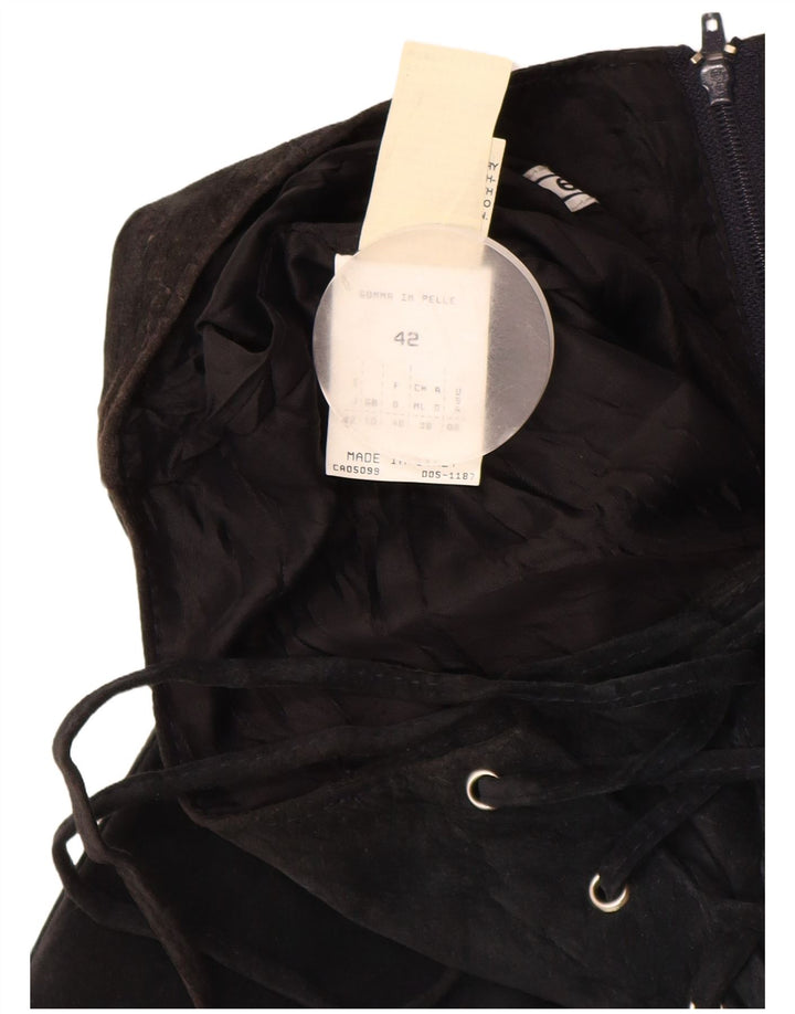 VINTAGE Damska zamszowa spódnica Maxi UK 10 Small W26 Czarna skóra