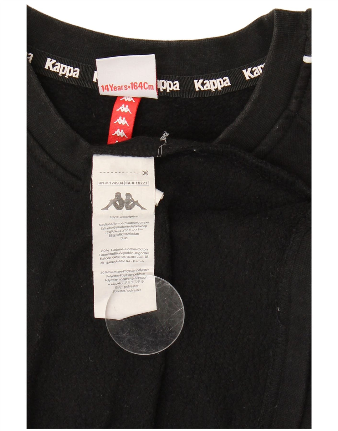 KAPPA Boys Graphic Sweatshirt Jumper 13-14 Years Black Cotton