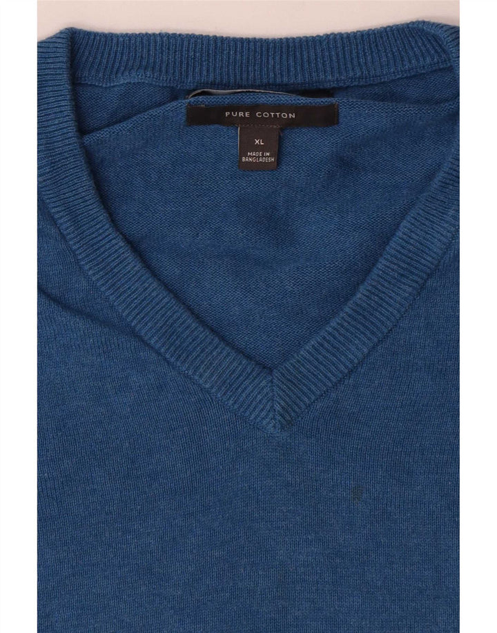 Marks & Spencer Męski sweter z dekoltem w kształcie litery V, XL, niebieski, bawełniany