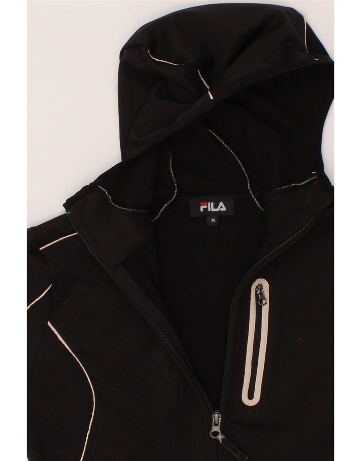 FILA Womens Zip Hoodie Sweater UK 14 Medium Black Polyester Vintage Fila and Second-Hand Fila from Messina Hembry 
