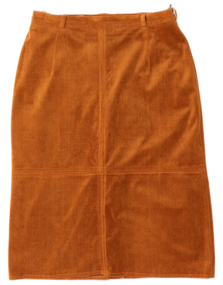Vintage damska welurowa prosta spódnica, średnia W28, brązowy poliester