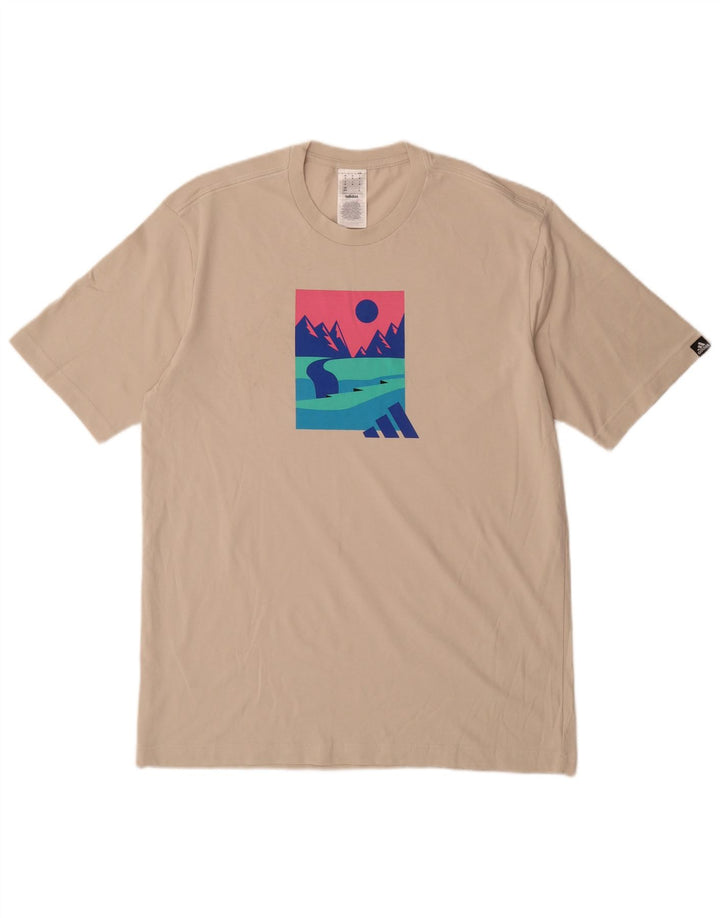 ADIDAS Mens Graphic T-Shirt Top Medium Beige Cotton
