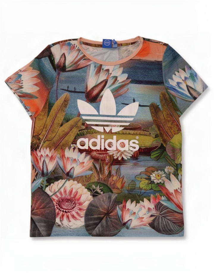 Damska koszulka graficzna Adidas Top UK 12 Średnia, wielobarwna, w kwiaty