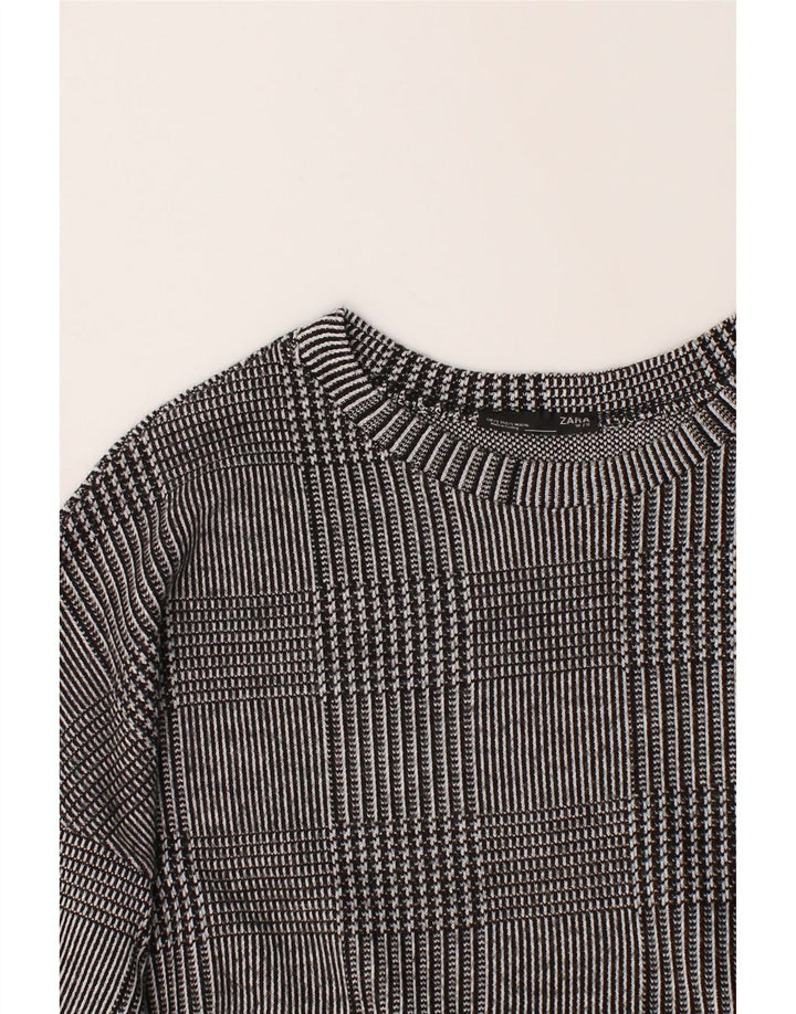ZARA Womens 3/4 Sleeve Crew Neck Jumper Sweater UK 14 Medium Grey Check Vintage Zara and Second-Hand Zara from Messina Hembry 