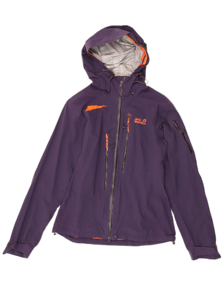 Damska kurtka przeciwdeszczowa Jack Wolfskin z kapturem UK 10, mała, fioletowa, poliamidowa