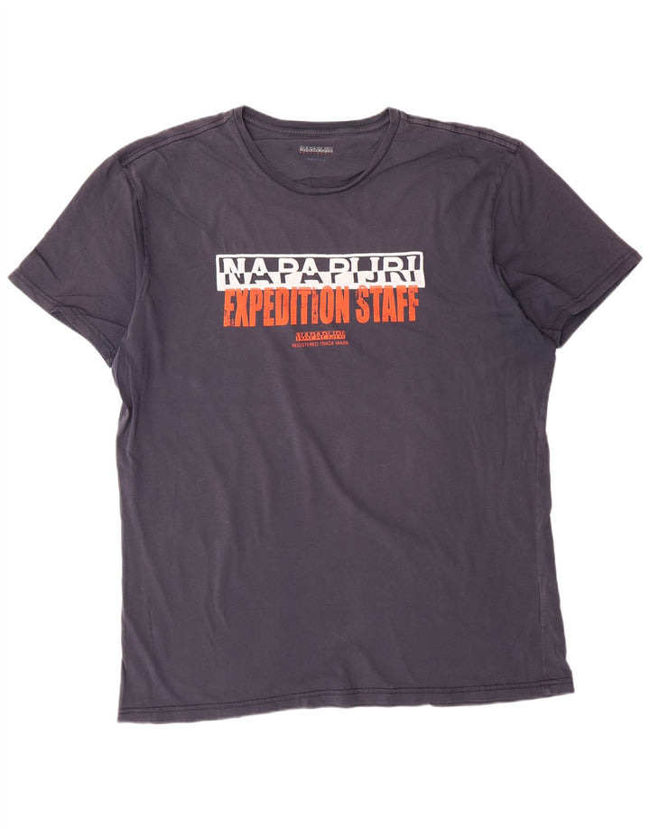 T-shirt męski NAPAPIJRI z grafiką geograficzną, 3XL, granatowy, bawełniany