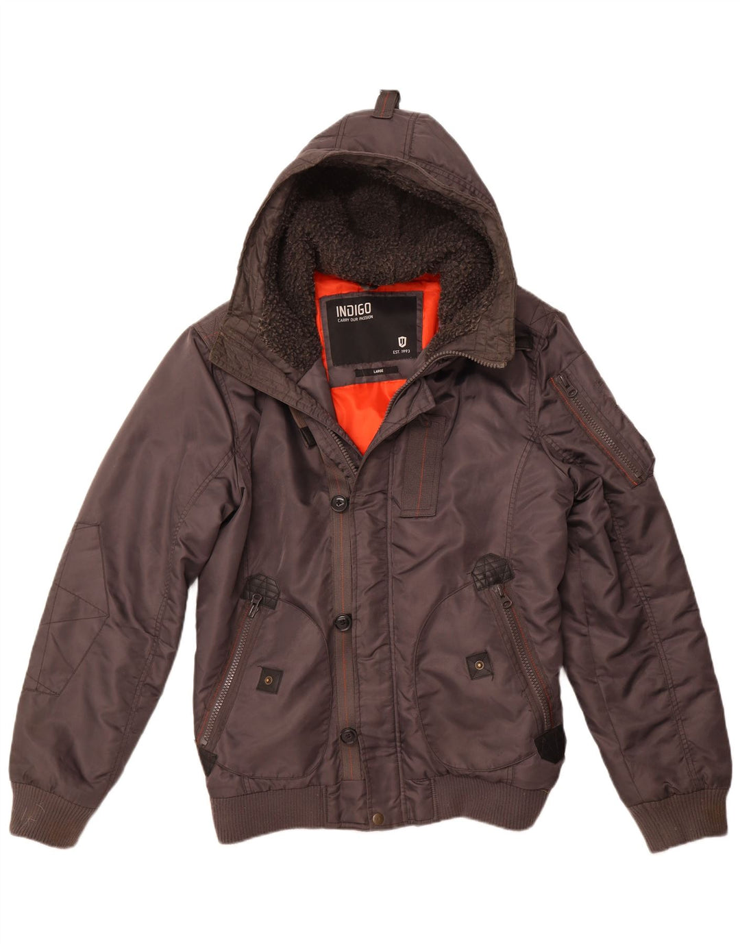 Męska kurtka bomberka z kapturem INDIGO UK 40, duża, szara, nylonowa