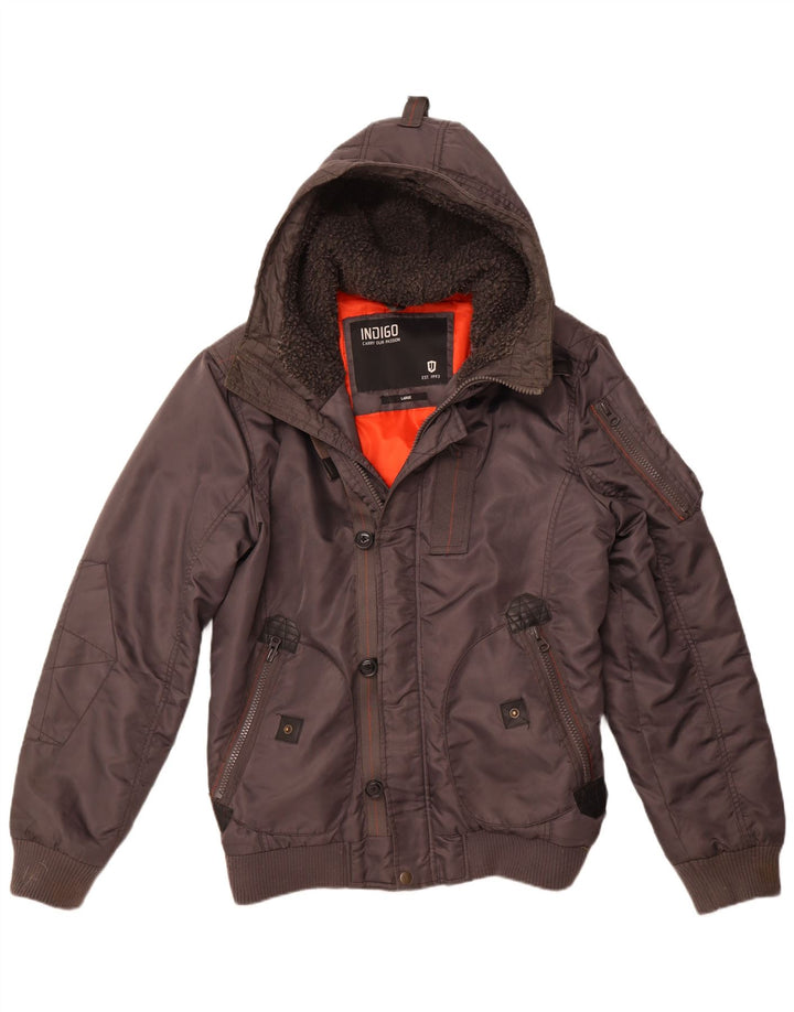 Męska kurtka bomberka z kapturem INDIGO UK 40, duża, szara, nylonowa