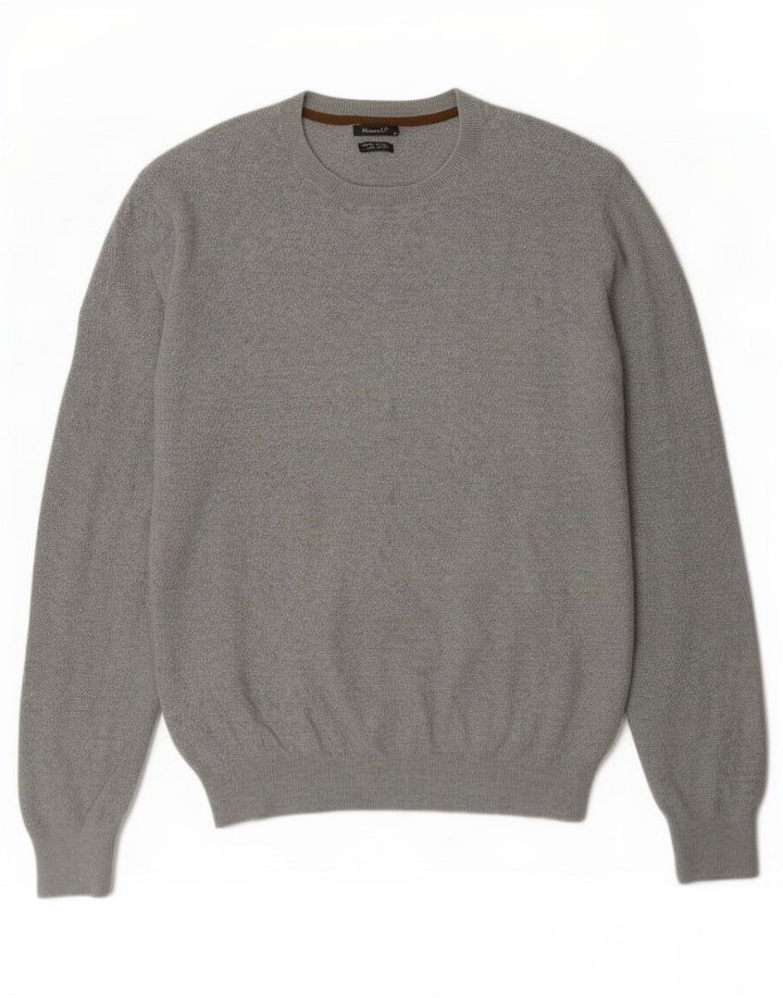 Męski sweter Massimo Dutti z okrągłym dekoltem, duży, szary, bawełniany