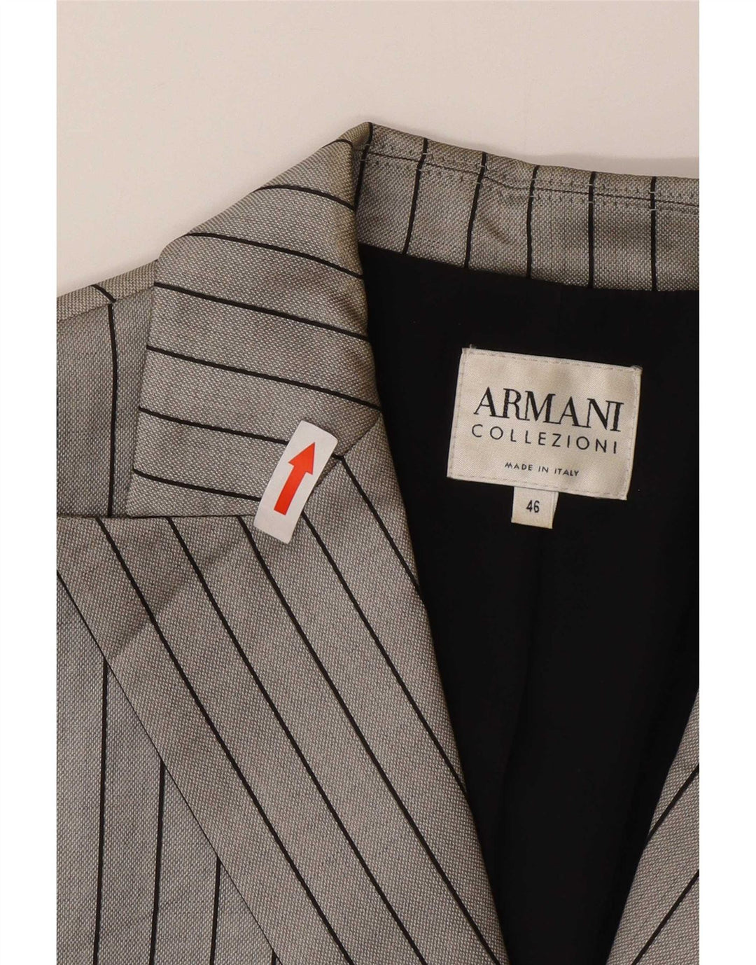 Damska marynarka Armani Collezioni zapinana na 2 guziki IT 46, duża, szara, w prążki