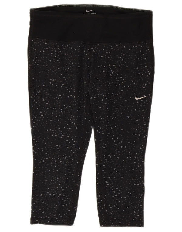 Damskie legginsy Nike Dri Fit Capri UK 10, mały, czarny, geometryczny poliester