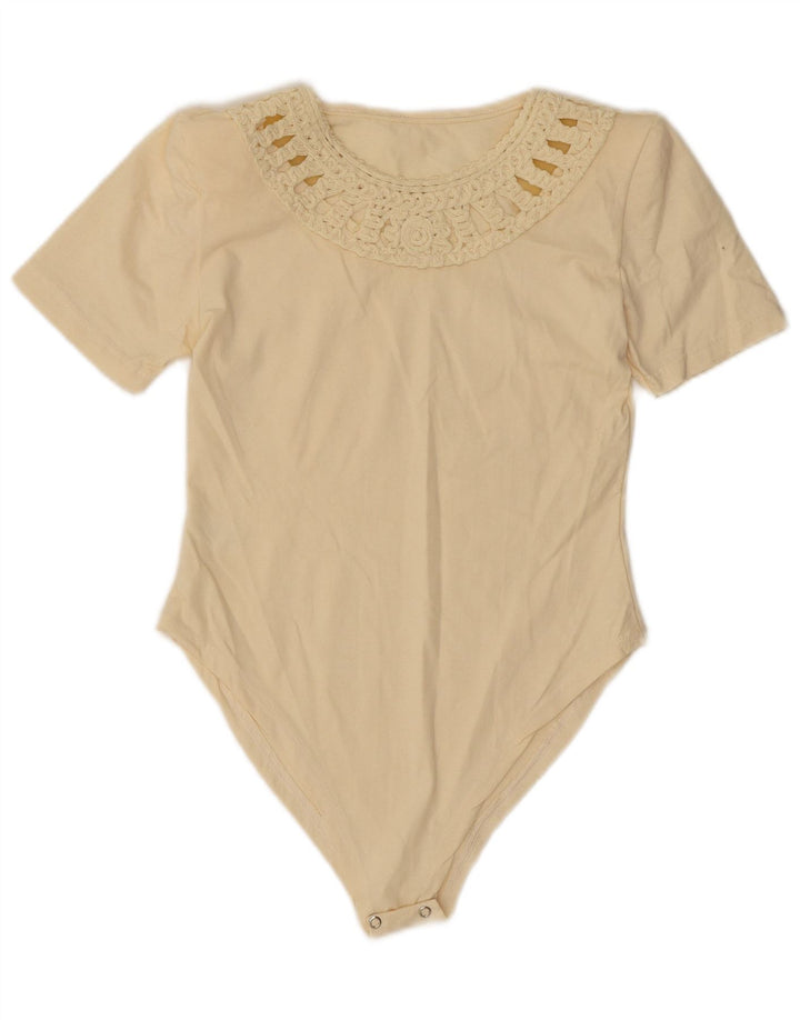 Body damskie w stylu vintage UK 10 Small Beżowa bawełna