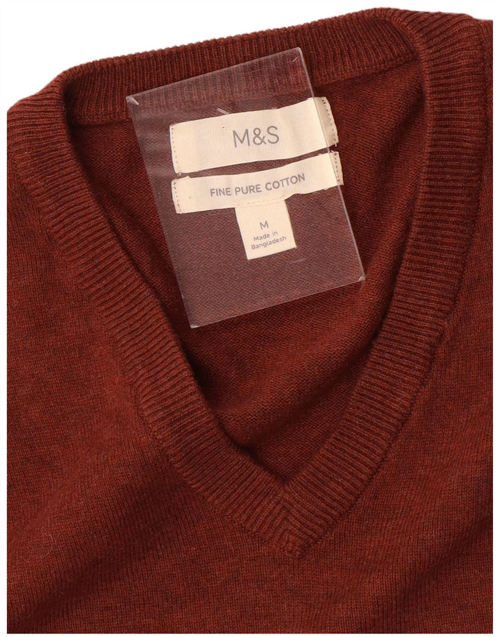 Marks & Spencer Męski sweter z dekoltem w kształcie litery V, średniej wielkości bordowa bawełna