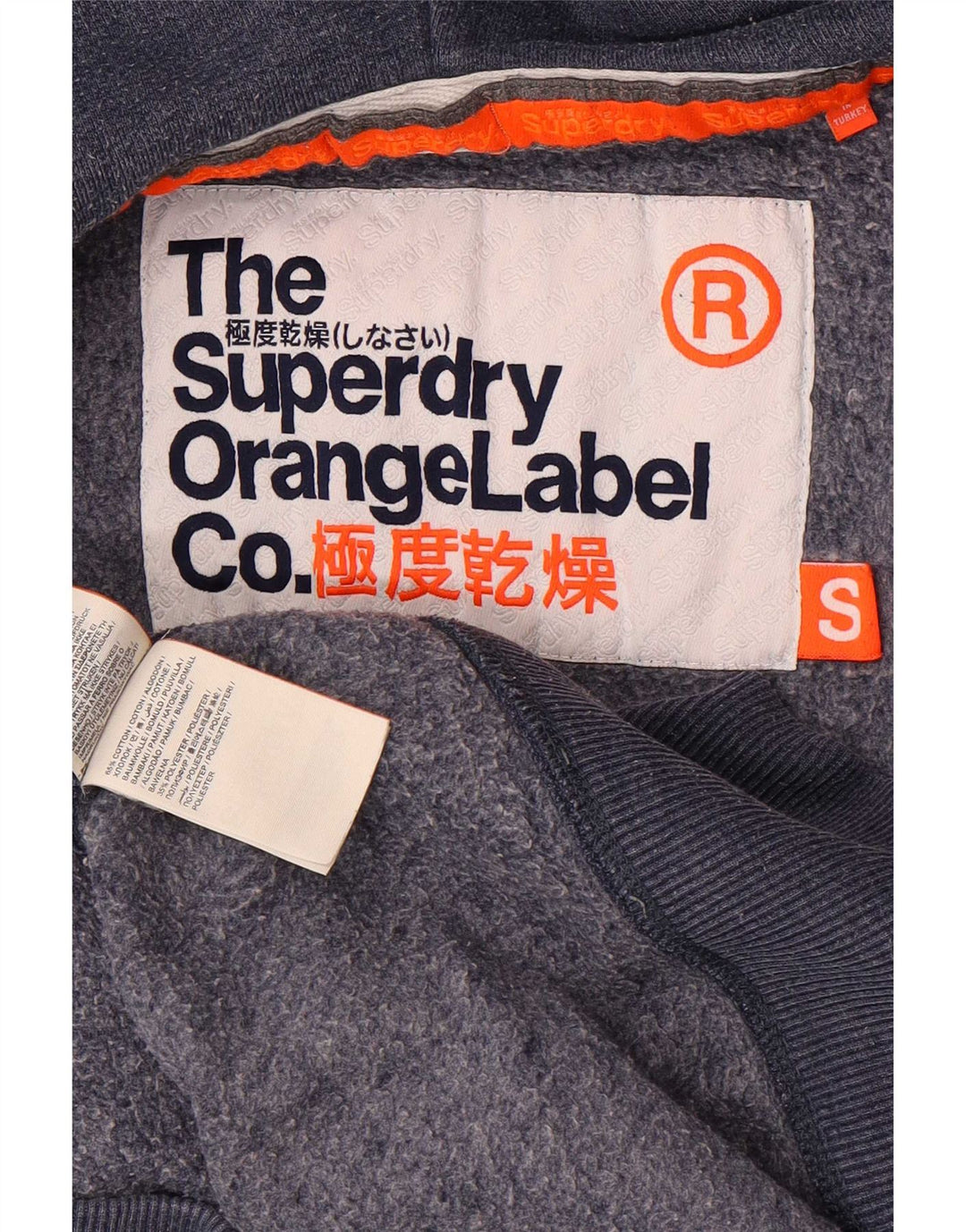 Męski sweter z kapturem i zamkiem błyskawicznym Superdry, mały, niebieski, bawełniany