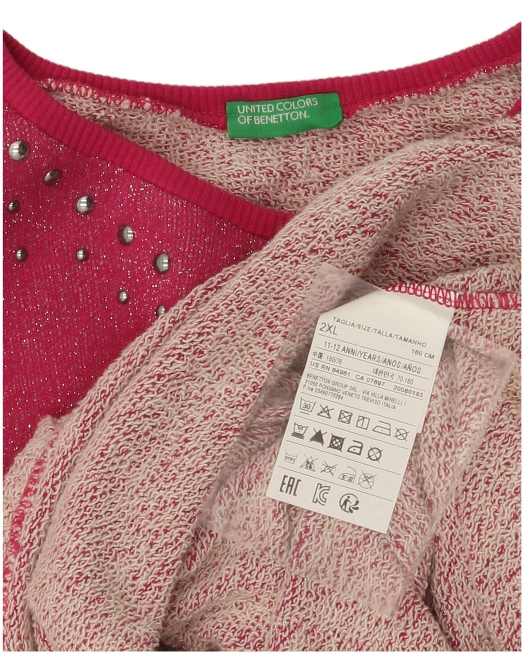 BENETTON Dziewczęca sukienka sweterkowa 11-12 lat 2XL Różowa bawełna