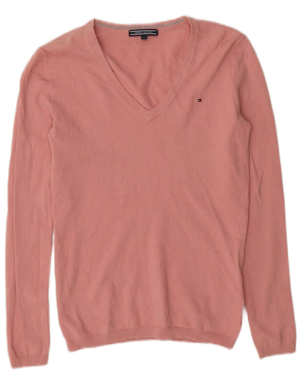 Damski sweter Tommy Hilfiger z dekoltem w kształcie litery V, UK 6 XS, różowy, bawełniany