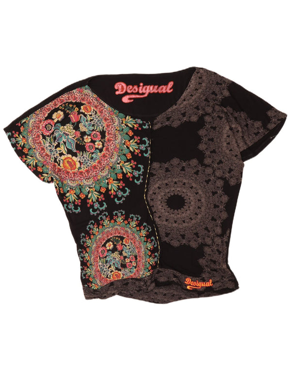 Damska bluzka oversize Desigual z grafiką UK 16, duża, czarna w kwiaty