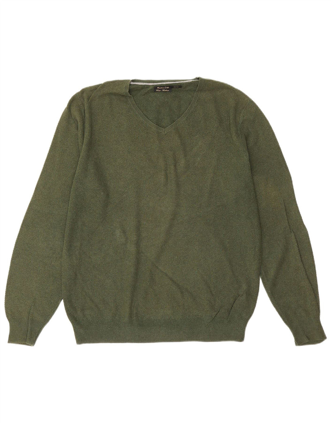 Męski sweter Massimo Dutti z dekoltem w kształcie litery V, duży, zielony, bawełniany
