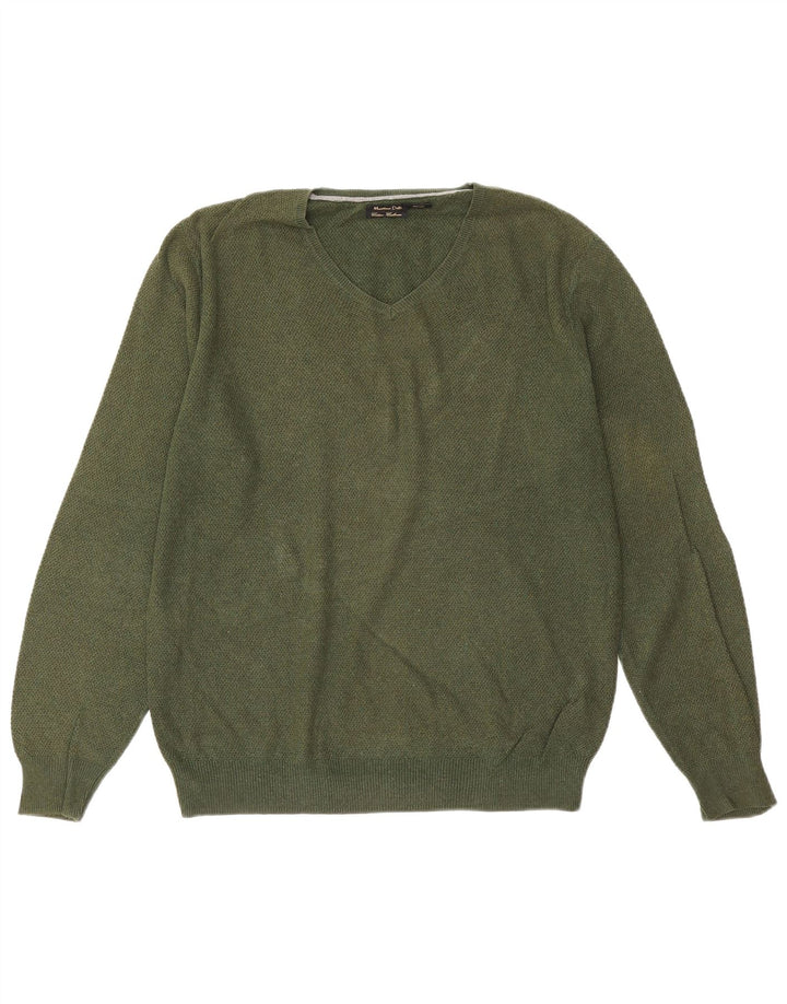 Męski sweter Massimo Dutti z dekoltem w kształcie litery V, duży, zielony, bawełniany