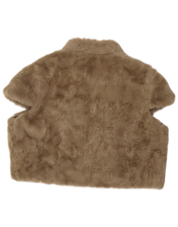 Damska kamizelka ze sztucznego futra Monsoon UK 14, duża, brązowa, z poliestru w kwiaty