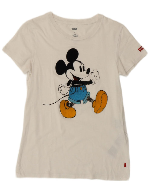 Damska koszulka z grafiką Levi's Mickey Mouse Top UK 6 XS w kolorze złamanej bieli, bawełniana